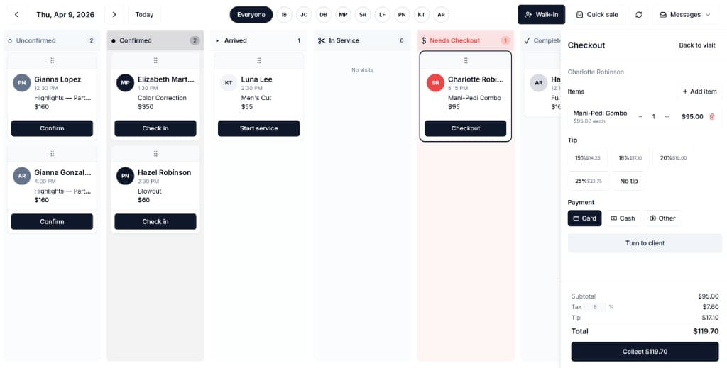 Front desk, service flow, and checkout in one system